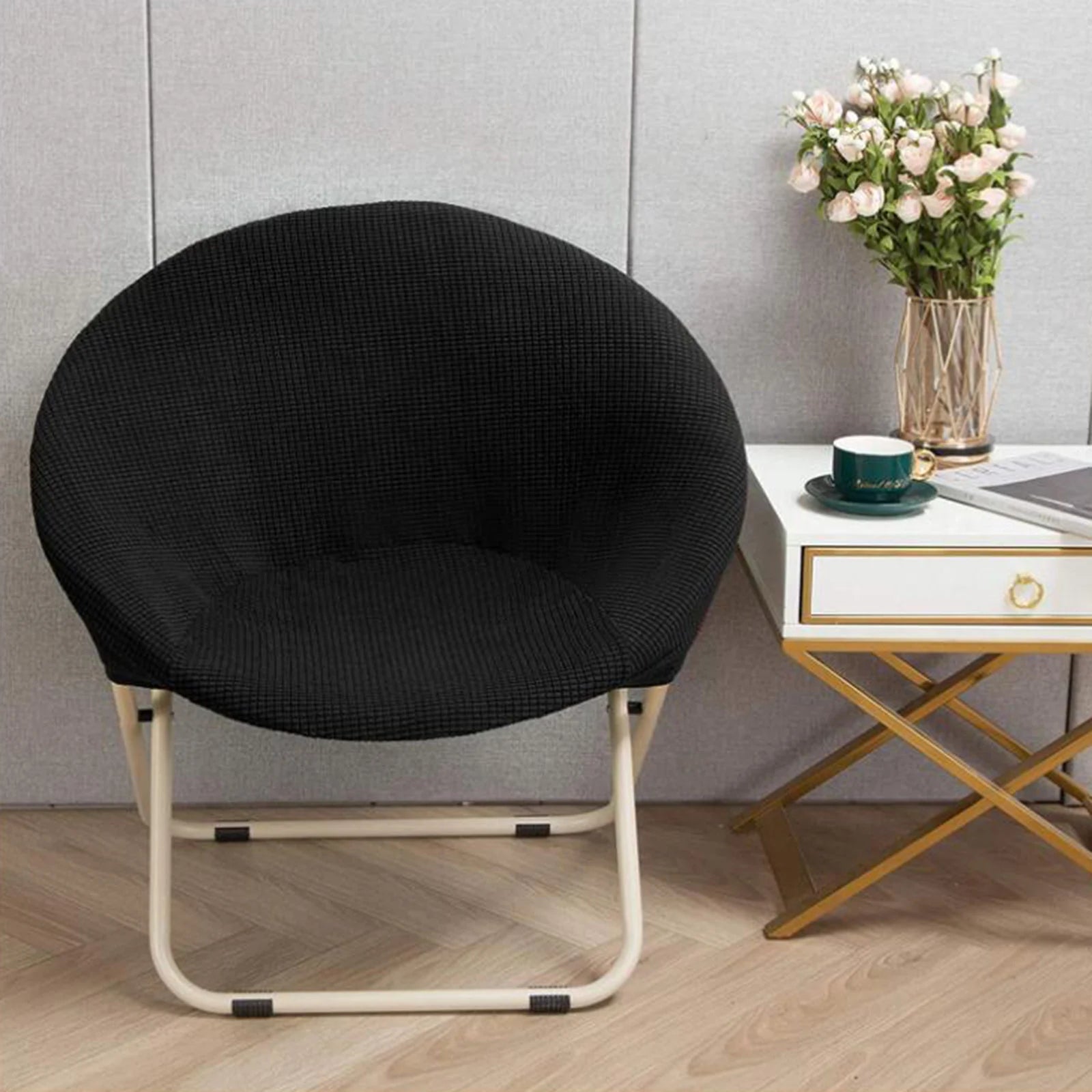 Round Jacquard Fabric Saucer Chair Slipcover Polyester Moon Chair Cover Jacquard Moon Chair Slipcovers Saucer Chair
