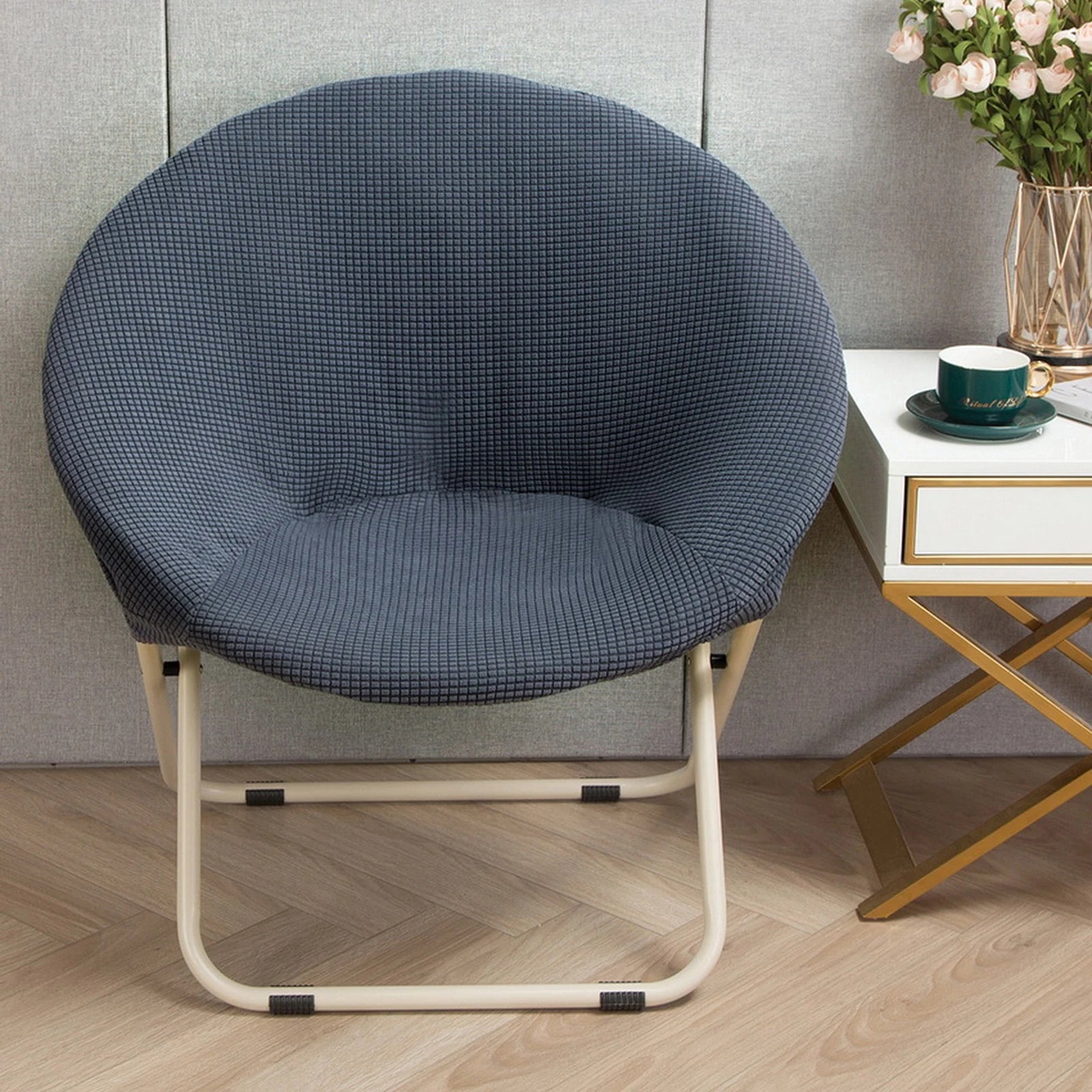 Round Jacquard Fabric Saucer Chair Slipcover Polyester Moon Chair Cover Jacquard Moon Chair Slipcovers Saucer Chair
