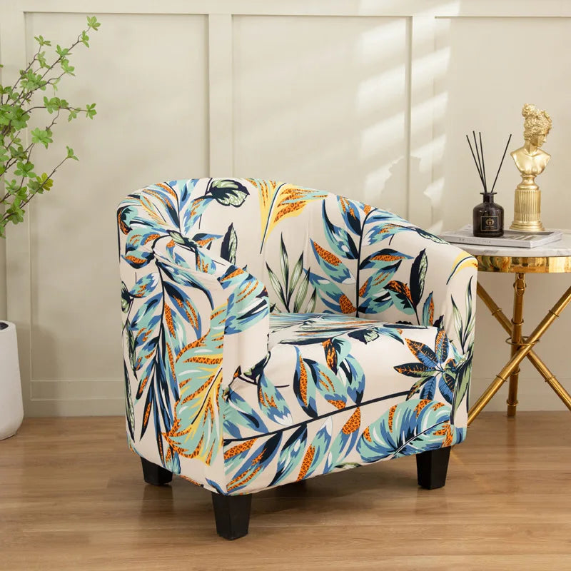 Stretch Printed Half Moon Sofa Cover - Elastic Semi-Circular Slipcover for Living Room Spandex Non-Slip Furniture Protection