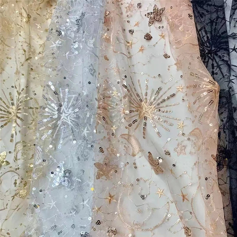Celestial Silver Sequins Sparkly Bridal Wedding Veils With Comb Accessories Cathedral Long Stars  And Moon Tulle Starry Motifs