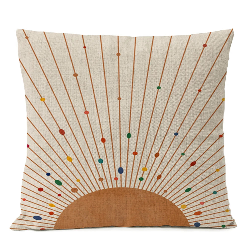 Home Decorative Boho Throw Pillow Cover Geometry Bohemia Sun Moon Leaf Linen Pillow Case Living Room Office Decor Sofa Cushion
