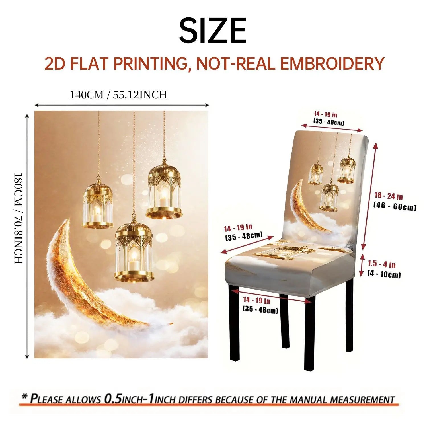 LANMOLIFE 5/7PCS Dining Chair Cover Tablecloth Set Dreamy Luxury Gold Lantern Moon Pattern Soft Fabric for Banquets Home Decor