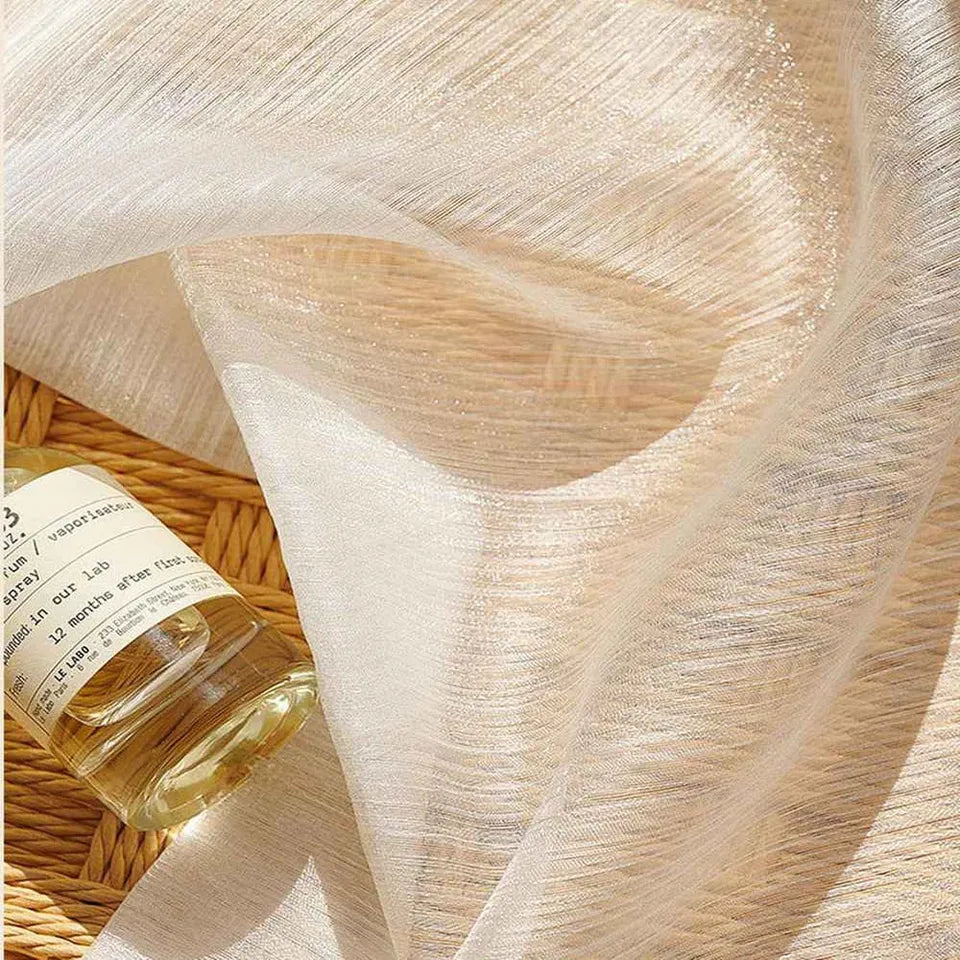 French Golden Sparkling Gilt Yarn Dream Translucent Gauze Curtains For Drawing Room White Shiny Texture Tulle Sheer for Bedroom