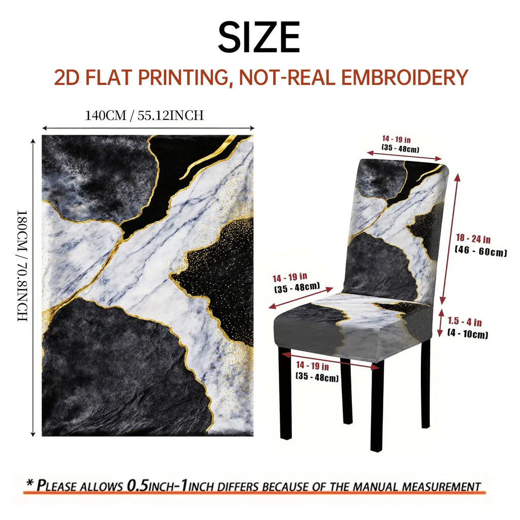 LANMOLIFE 5/7PCS Dining Chair Cover Tablecloth Set Dreamy Luxury Gold Lantern Moon Pattern Soft Fabric for Banquets Home Decor