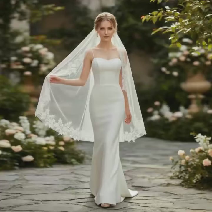 Elegant Bridal Wedding Veil Bridal Rose Lace Appliques White Ivory Soft Tulle With Comb Fingertip Face Cover Accessory G164